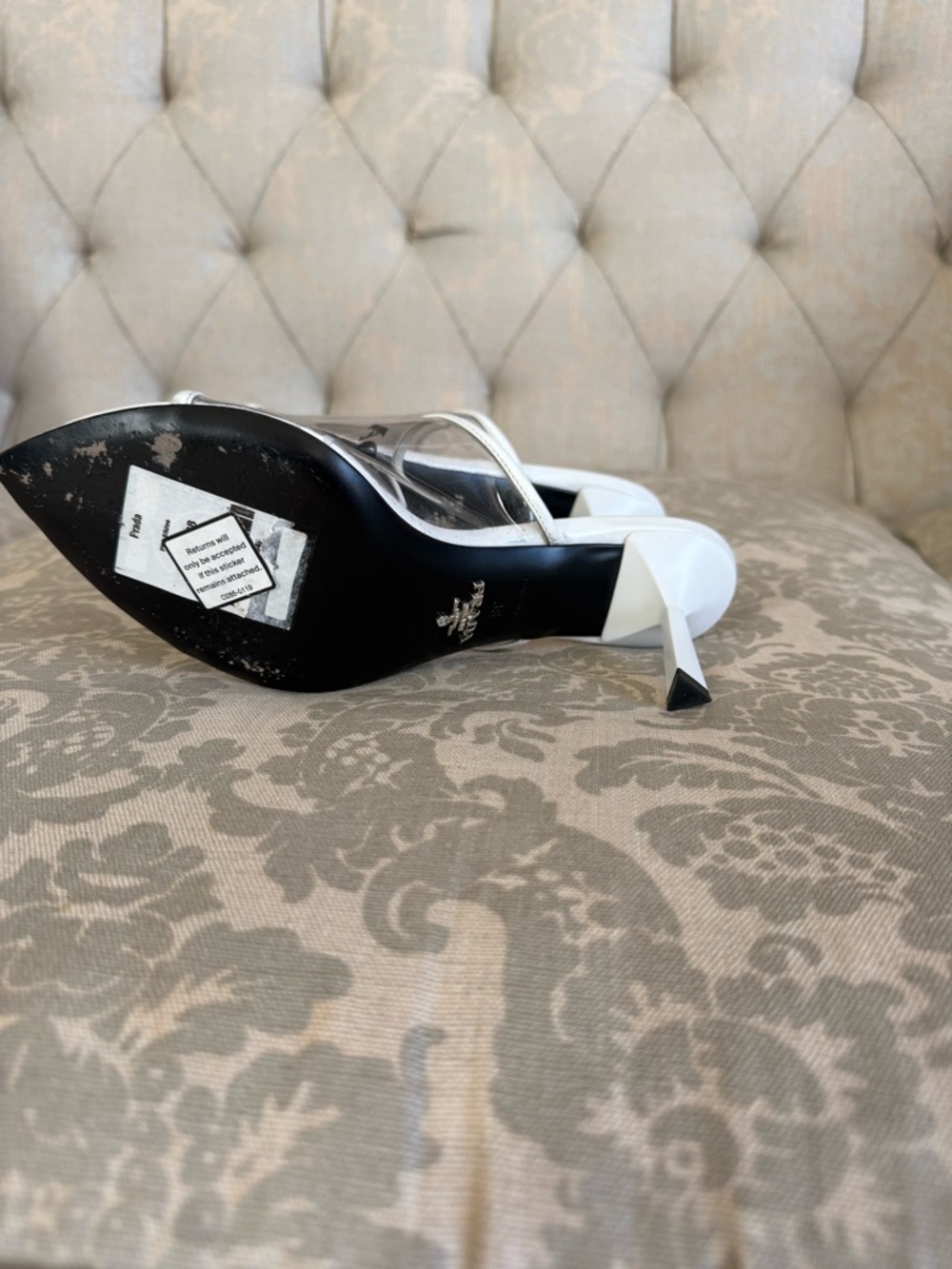 Prada White Clear Logo PVC Pointed Toe Slide Mules - Picture 4 of 4